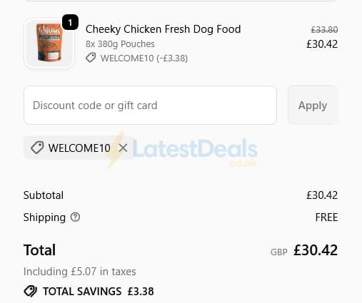 Screenshot of the Wilsons Pet Food discount code working