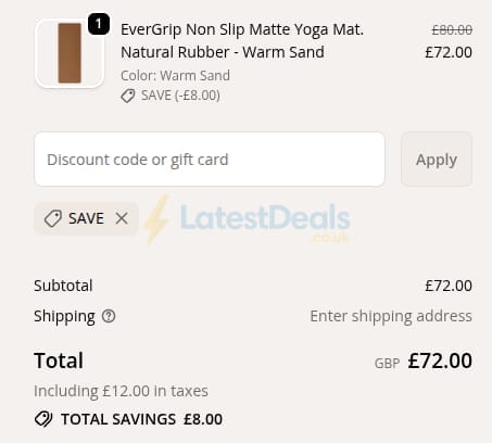Screenshot of the Yogi Bare discount code working