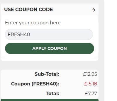 Screenshot of the Raw Powders discount code working
