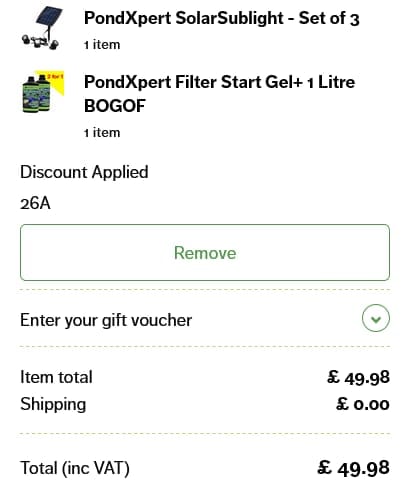 Screenshot of the Pondkeeper discount code working