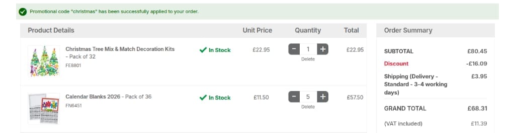 Screenshot of the Baker Ross discount code working