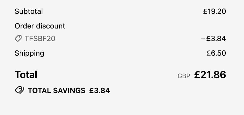 Screenshot of the The Fish Society discount code working