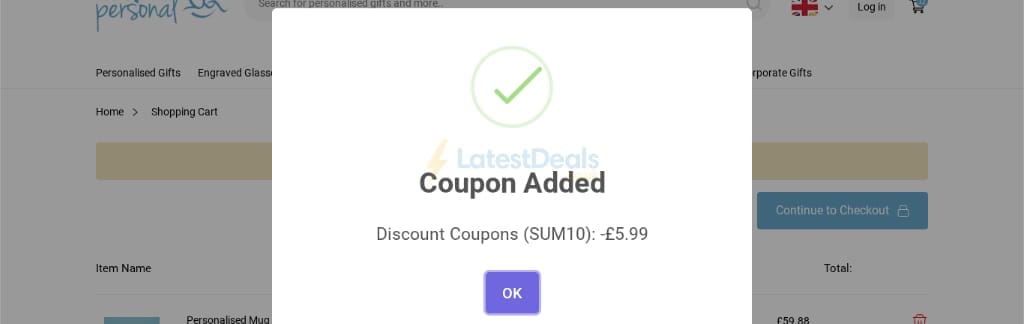 Screenshot of the Keep It Personal discount code working