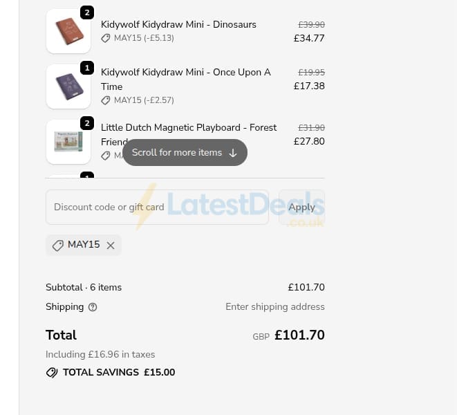 Screenshot of the The Kid Collective discount code working