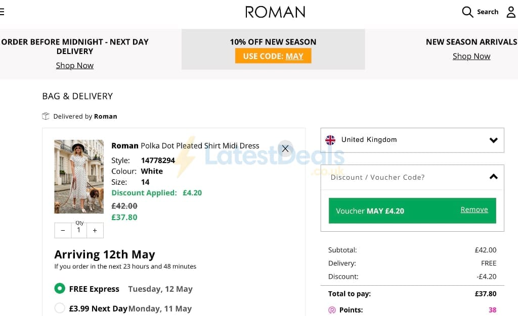 Screenshot of the Roman discount code working