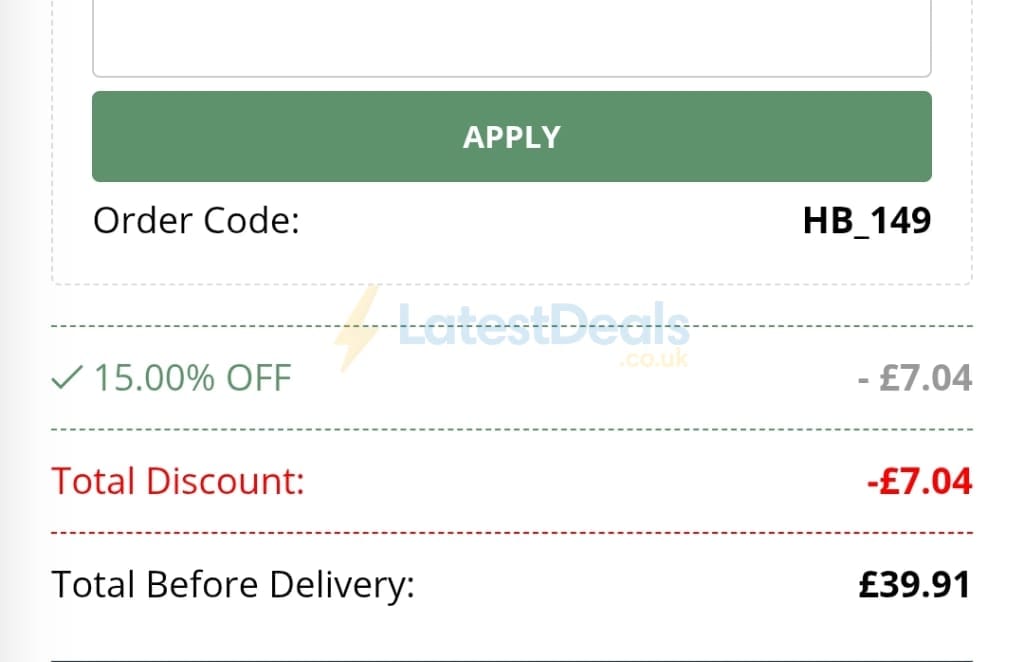 Screenshot of the Happy Beaks discount code working