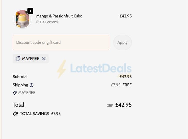 Screenshot of the Patisserie Valerie discount code working