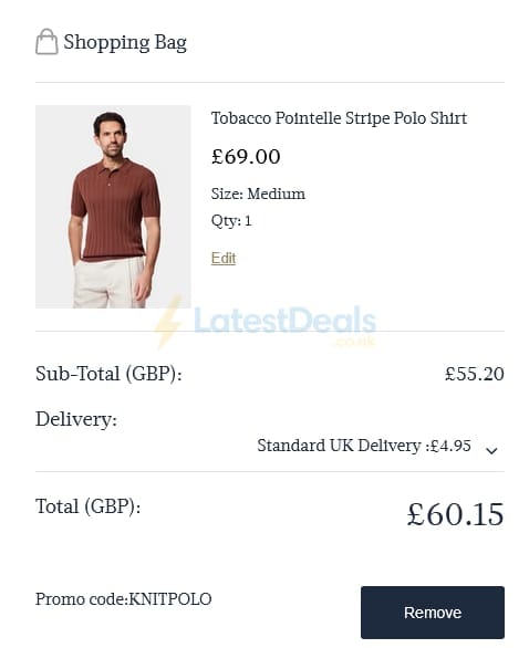 Screenshot of the Hawes & Curtis discount code working