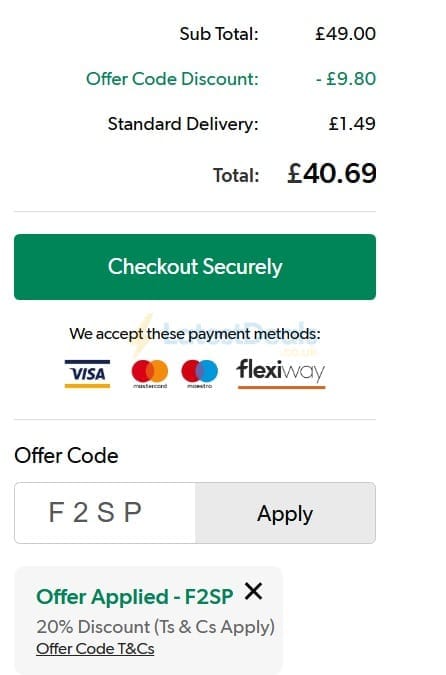 Screenshot of the Grattan discount code working