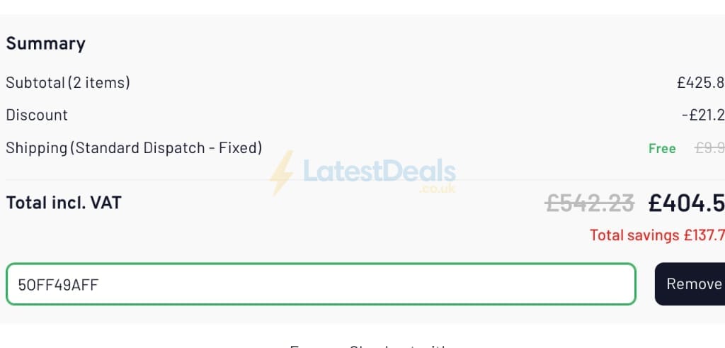 Screenshot of the Make My Blinds discount code working