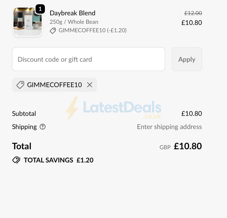 Screenshot of the Rounton Coffee Roasters discount code working