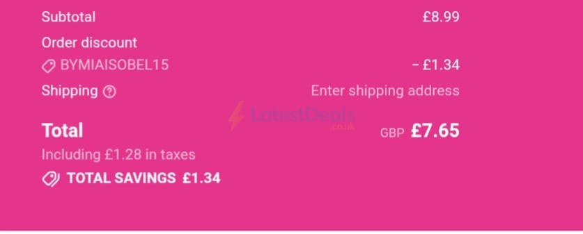 Screenshot of the LashBase discount code working