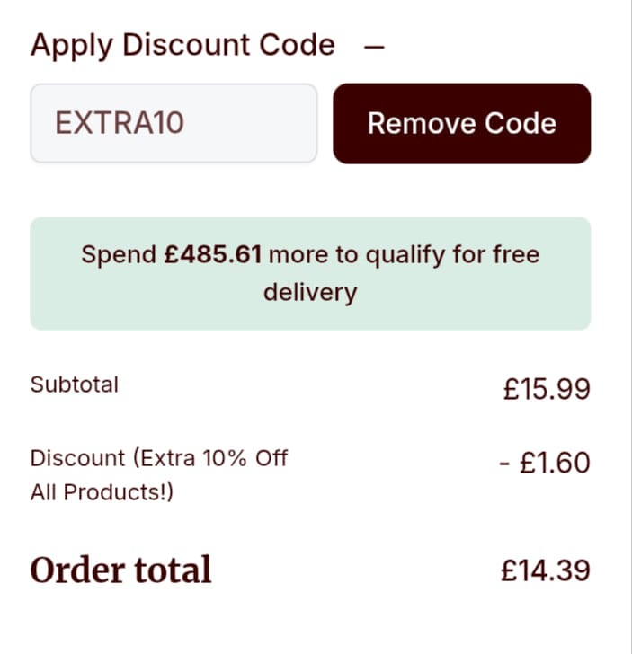 Screenshot of the Hedges Direct discount code working