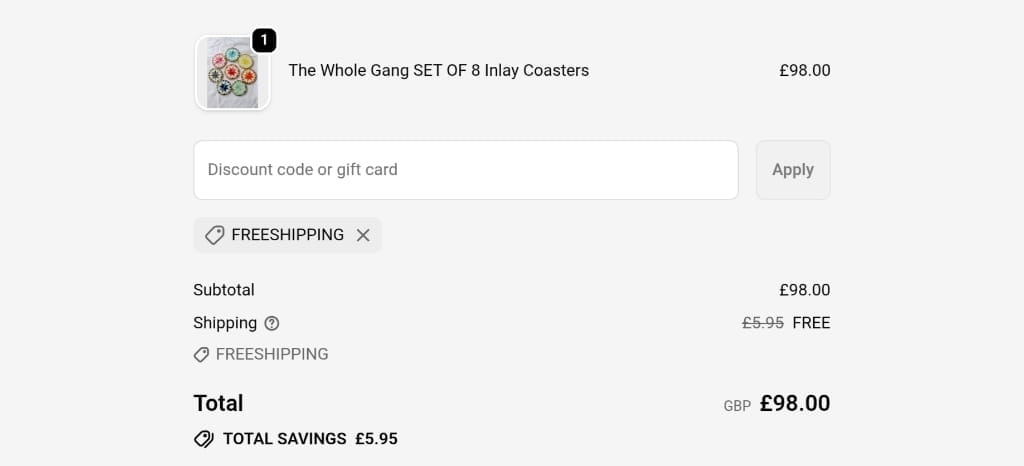 Screenshot of the Ibbi Direct discount code working