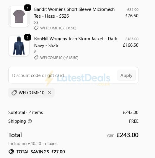 Screenshot of the Run North West discount code working