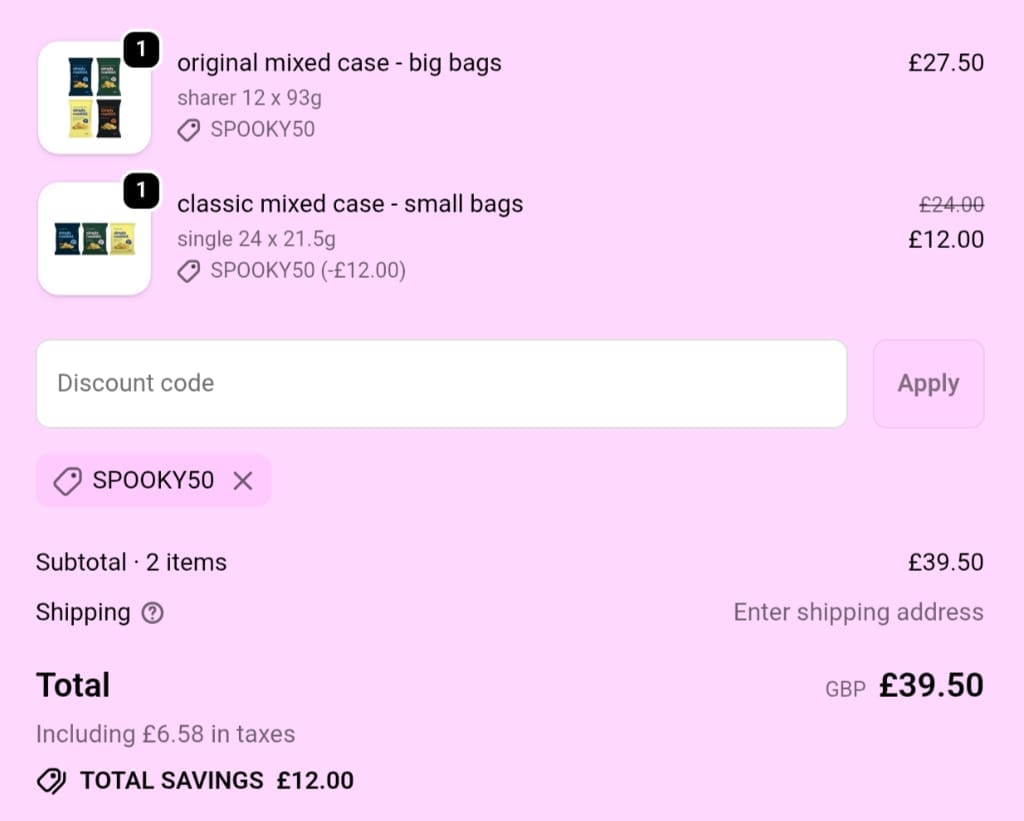 Screenshot of the Simply Roasted discount code working