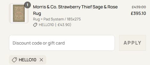 Screenshot of the Ruggable discount code working