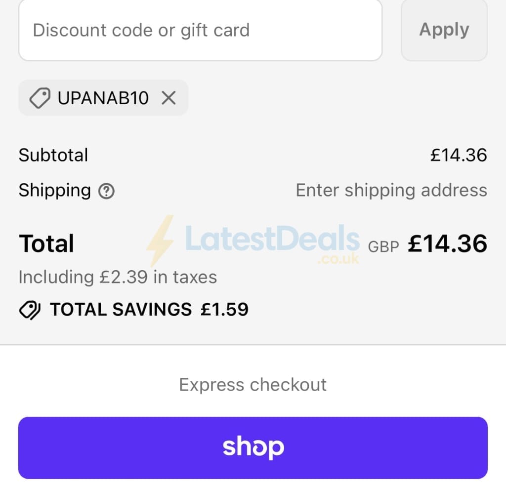 Screenshot of the U Perform discount code working