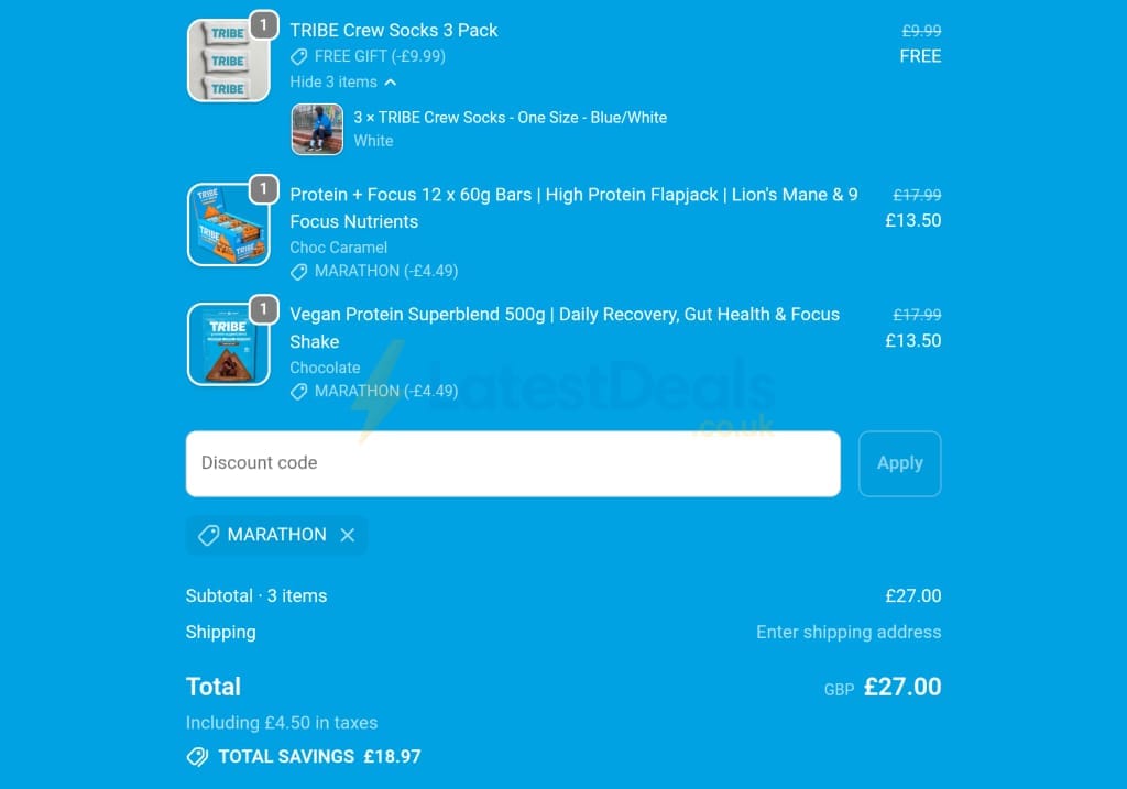 Screenshot of the Wearetribe discount code working