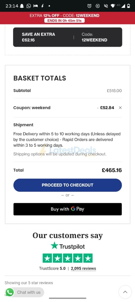 Screenshot of the PSCL Beds discount code working