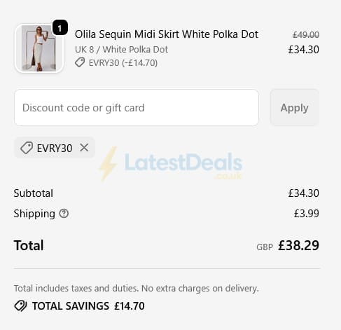 Screenshot of the Princess Polly discount code working