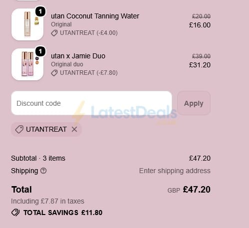 Screenshot of the Utan discount code working