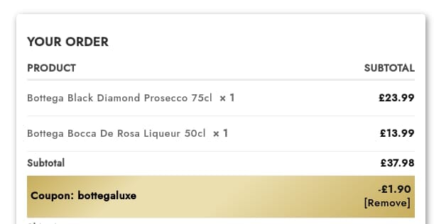 Screenshot of the VIP Bottles discount code working
