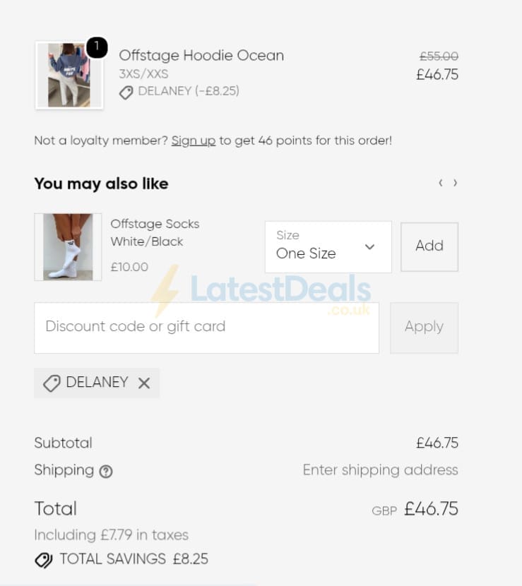Screenshot of the White Fox discount code working