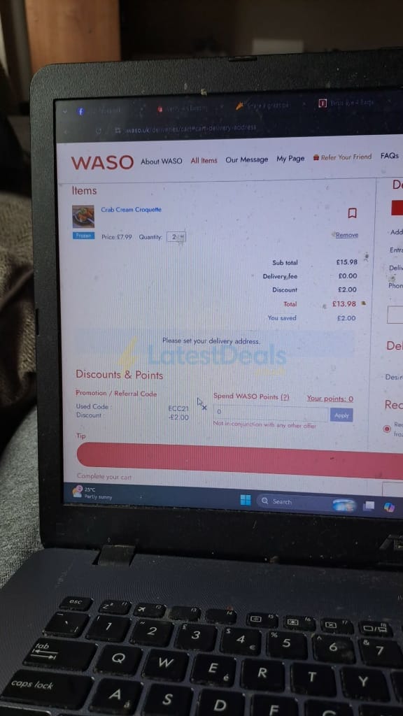 Screenshot of the WASO discount code working