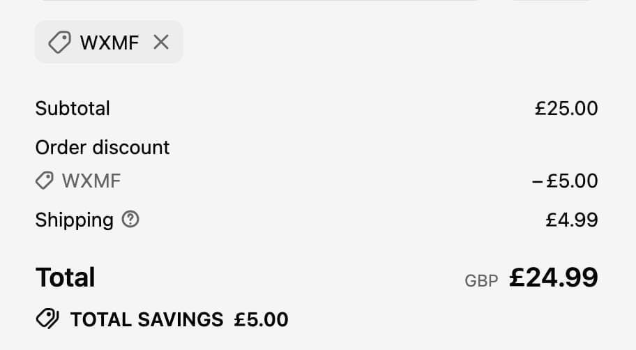 Screenshot of the Fuel Station discount code working