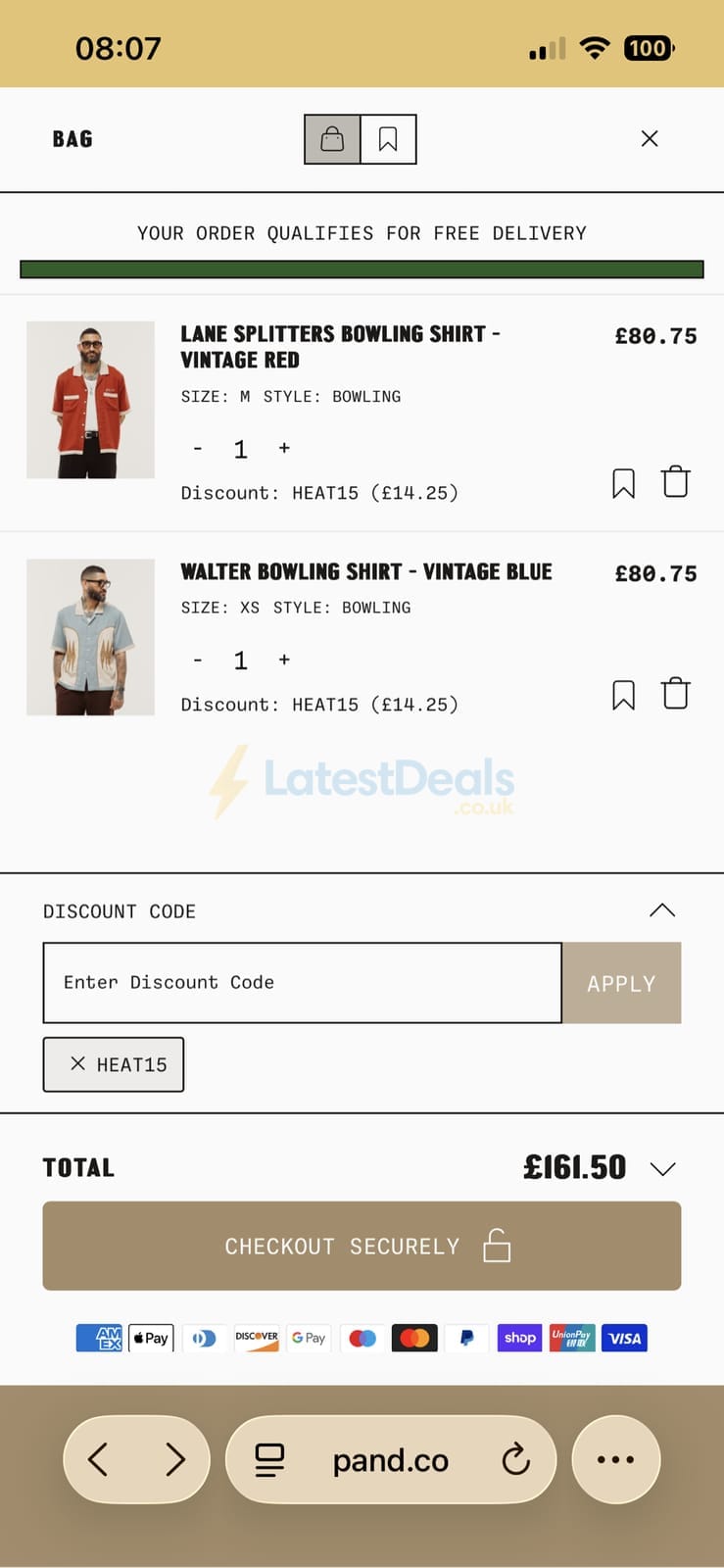 Screenshot of the P&Co discount code working