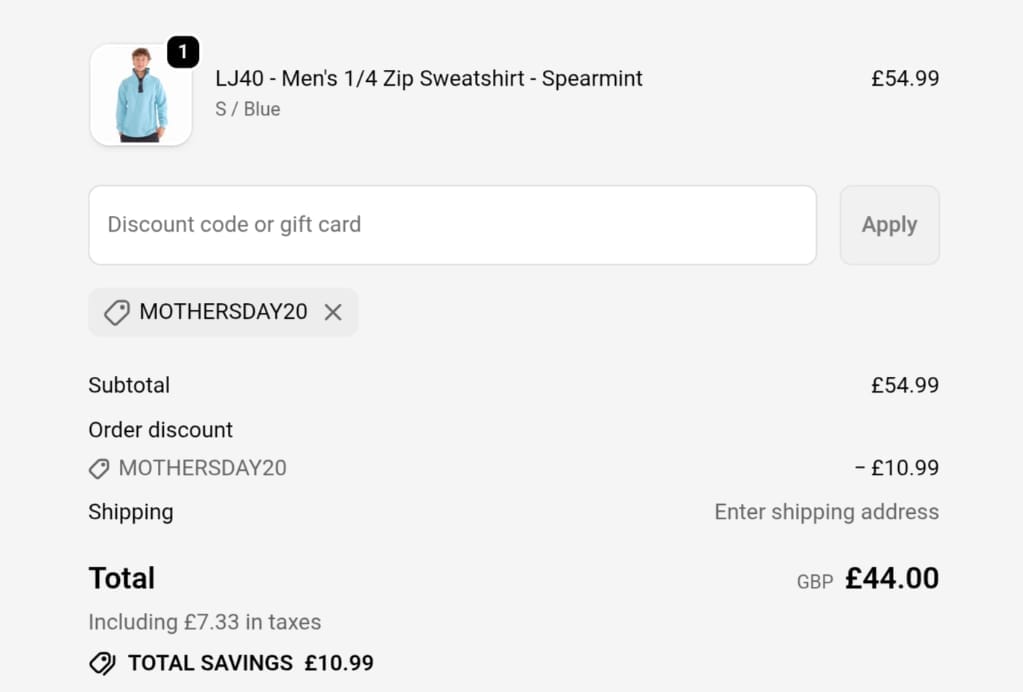 Screenshot of the Lazy Jacks discount code working