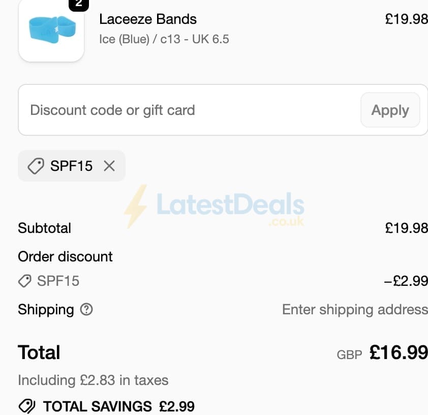 Screenshot of the Laceeze discount code working