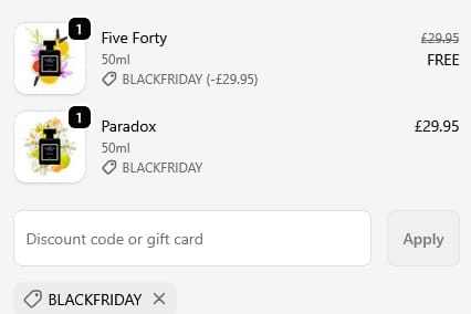 Screenshot of the The Fragrance World discount code working