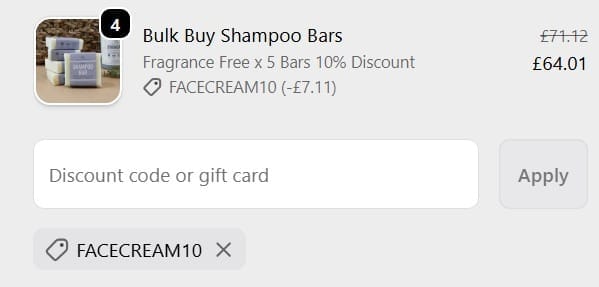 Screenshot of the C discount code working