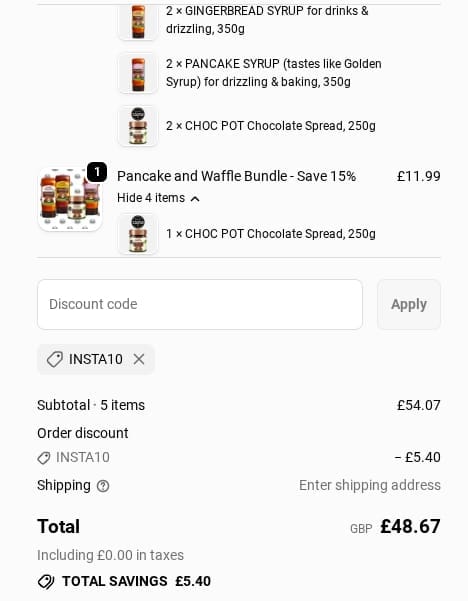 Screenshot of the Sweet Freedom discount code working