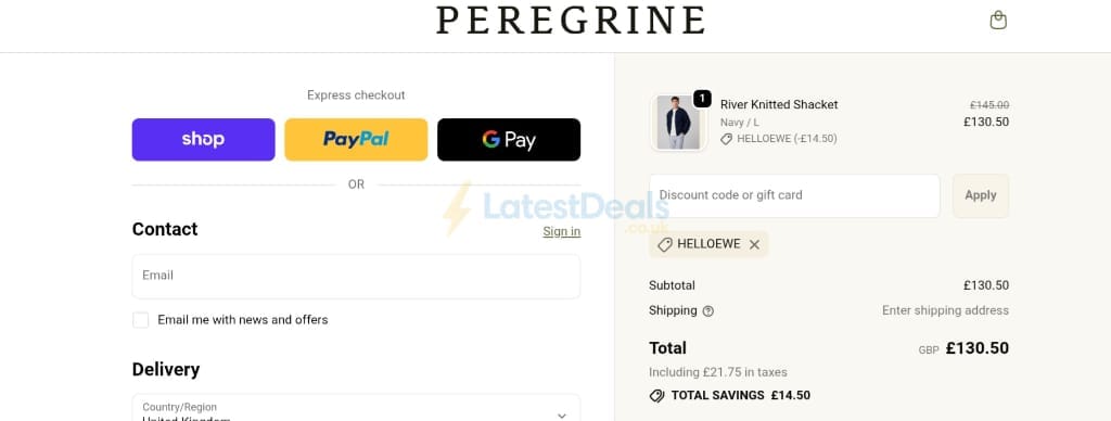 Screenshot of the Peregrine discount code working