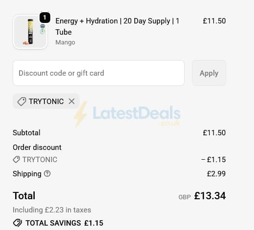 Screenshot of the Tonic Health discount code working