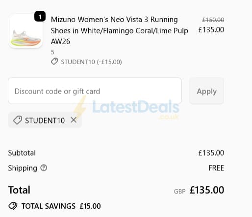 Screenshot of the Up & Running discount code working