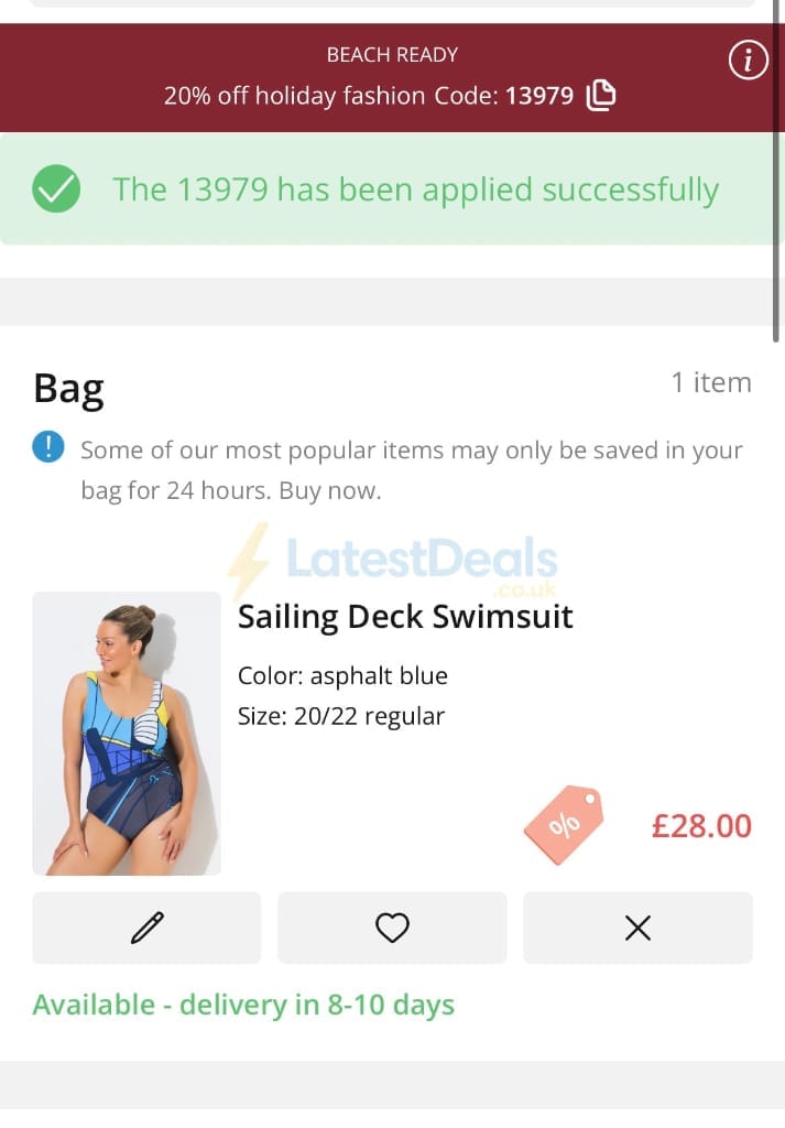 Screenshot of the Ulla Popken discount code working