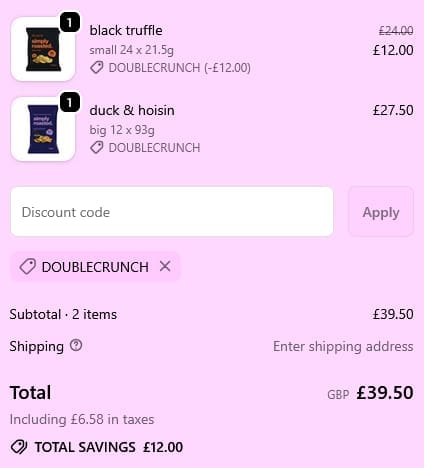 Screenshot of the Simply Roasted discount code working