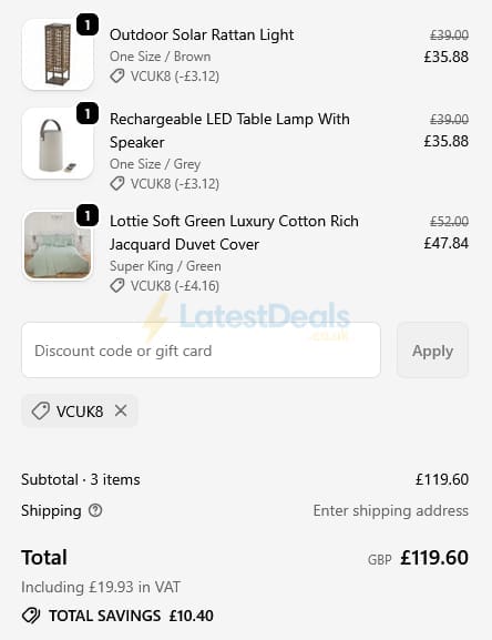 Screenshot of the Julian Charles discount code working