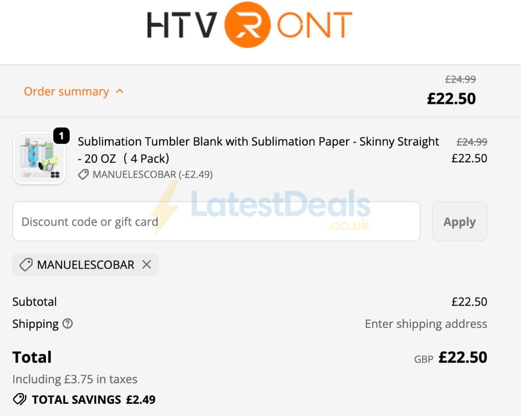 Screenshot of the HTVRONT UK discount code working