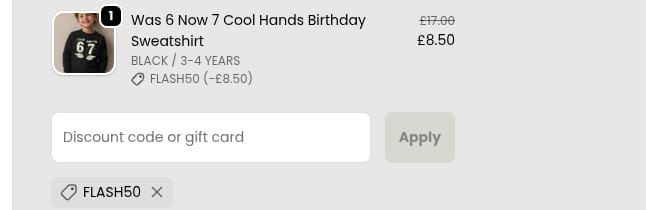 Screenshot of the My Rocking Kids discount code working