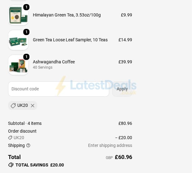 Screenshot of the Vahdam Teas discount code working