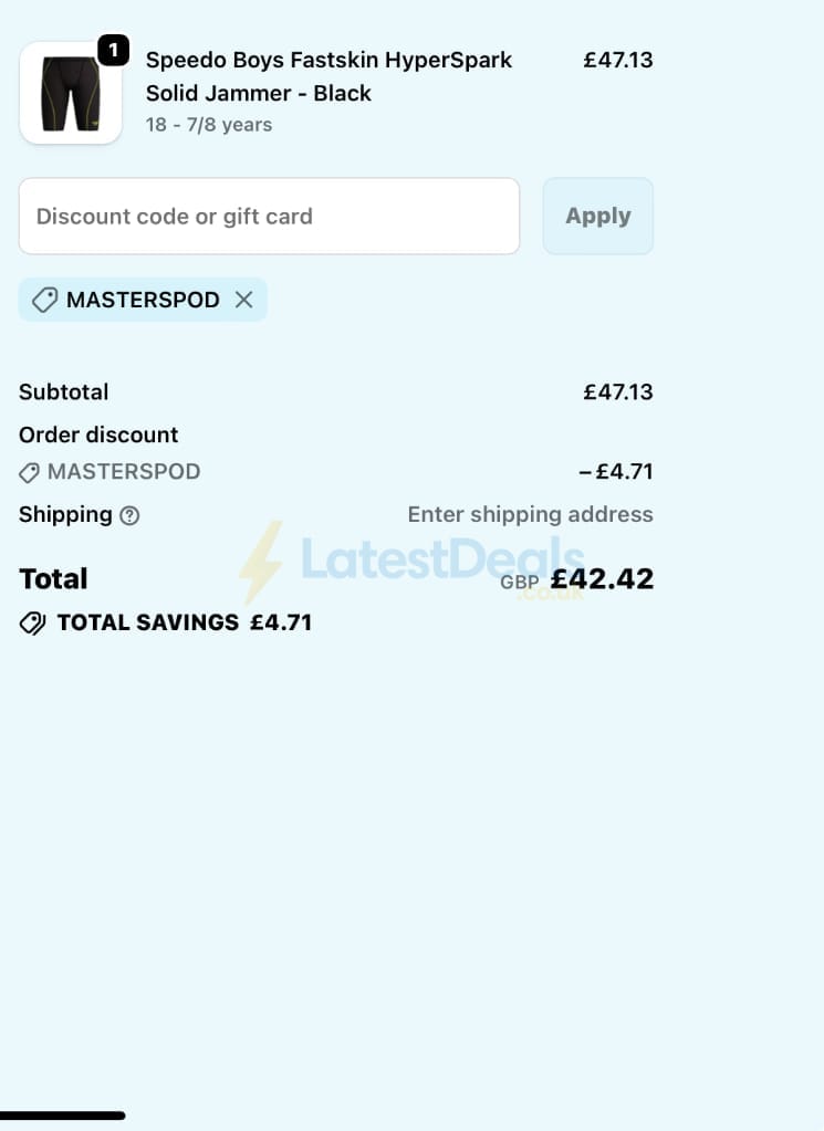Screenshot of the Allens Swimwear discount code working