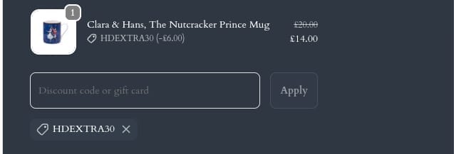 Screenshot of the Halcyon Days discount code working