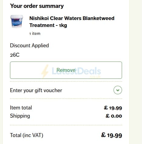 Screenshot of the Pondkeeper discount code working
