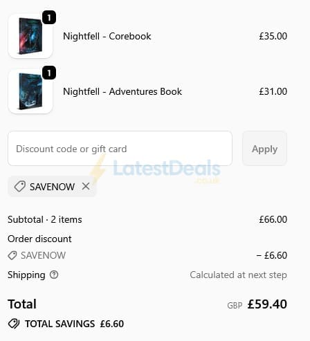 Screenshot of the Modiphius Entertainment discount code working