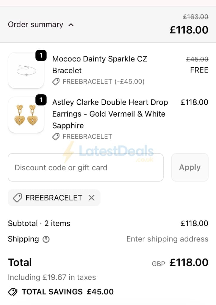 Screenshot of the Mococo discount code working